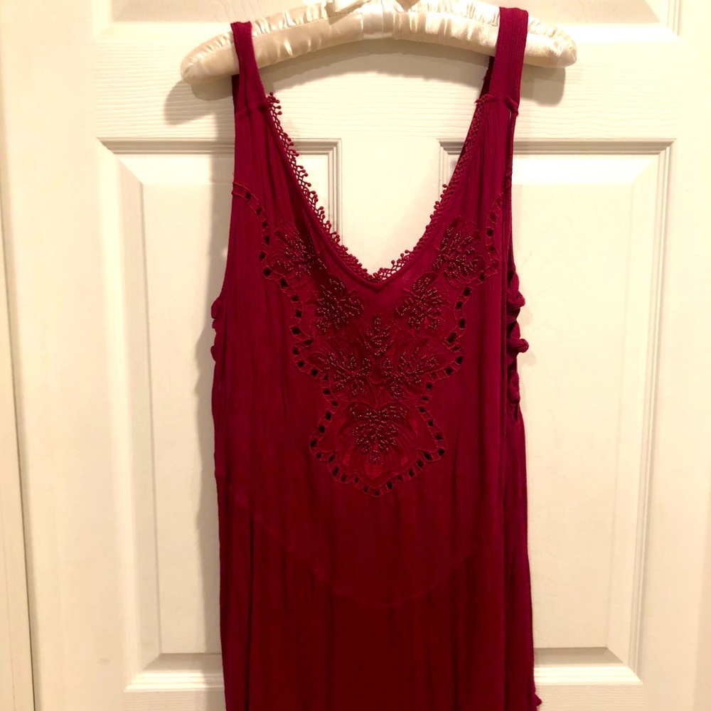 Free people tunic top, beaded embroidery, medium
